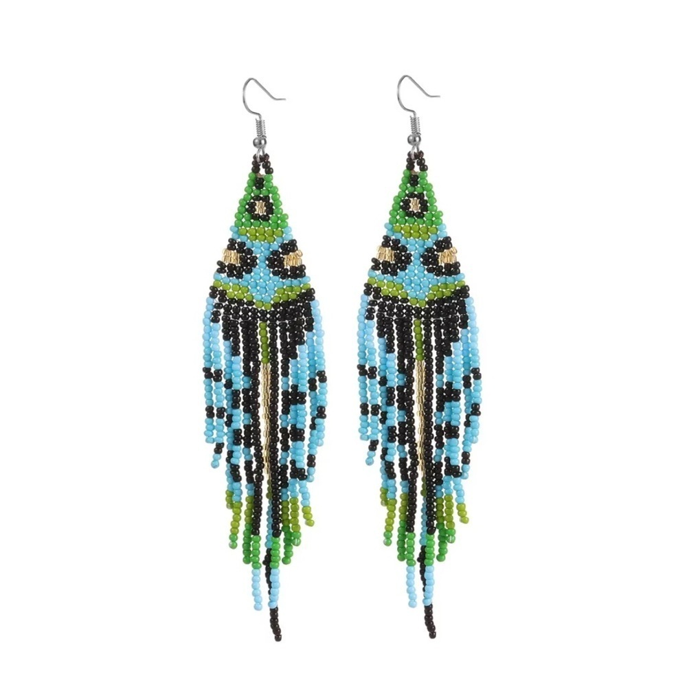 NWT Seed Beaded Peacock Feather Color earrings